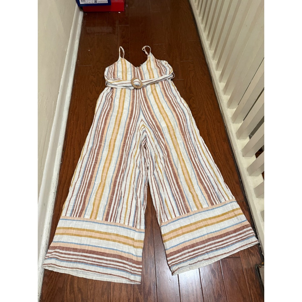 Cleobella Womens Striped Wide Leg Cotton Jumpsuit XS Belted Boho Multi-Color